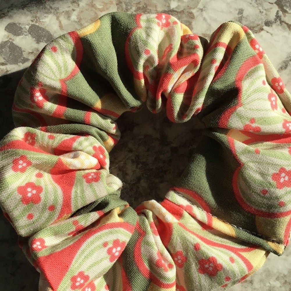 Peach sage yellow white floral scrunchie flowers